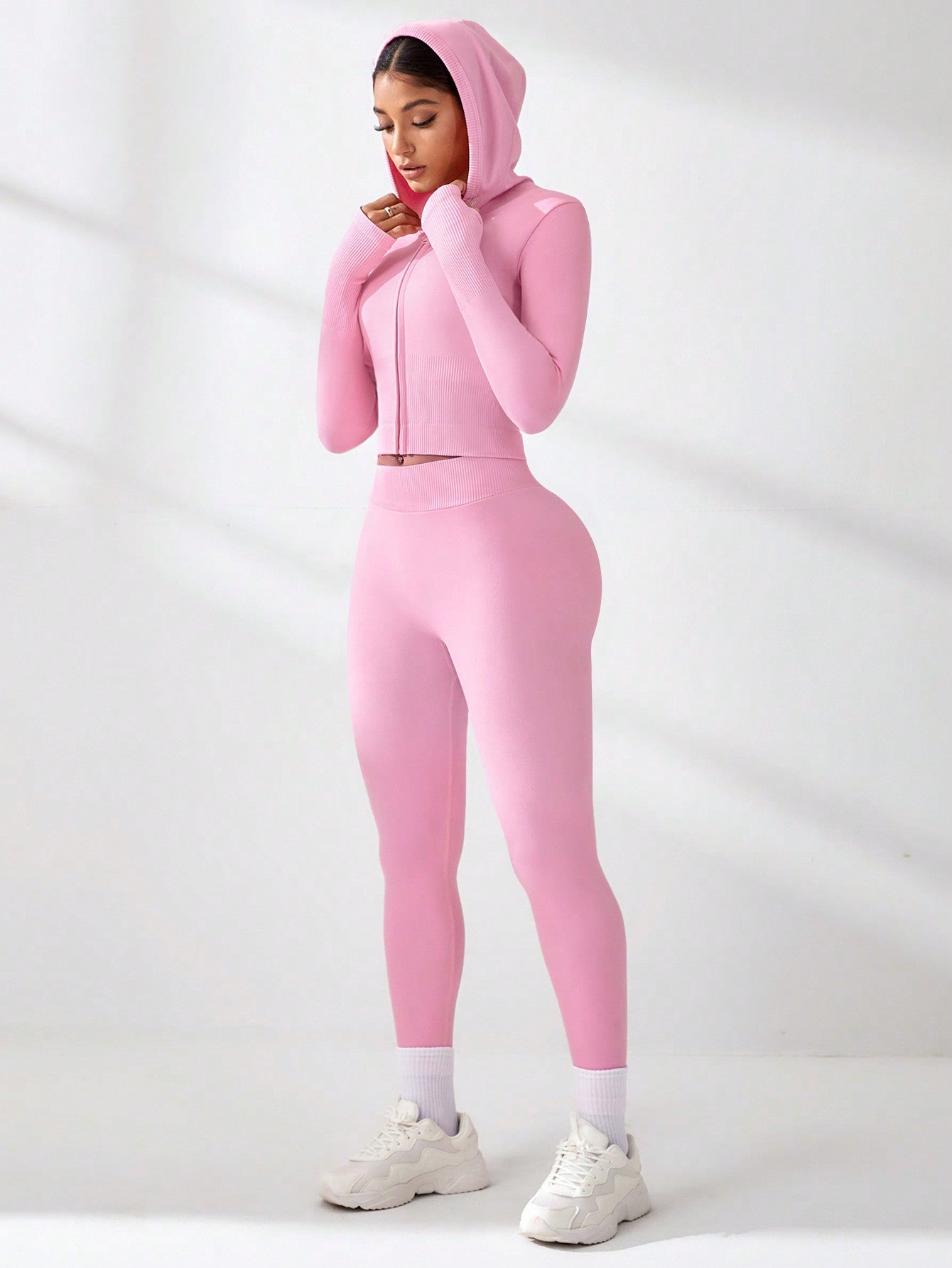 Sport Studio Pink Hooded Top & Leggings Seamless Activewear Set