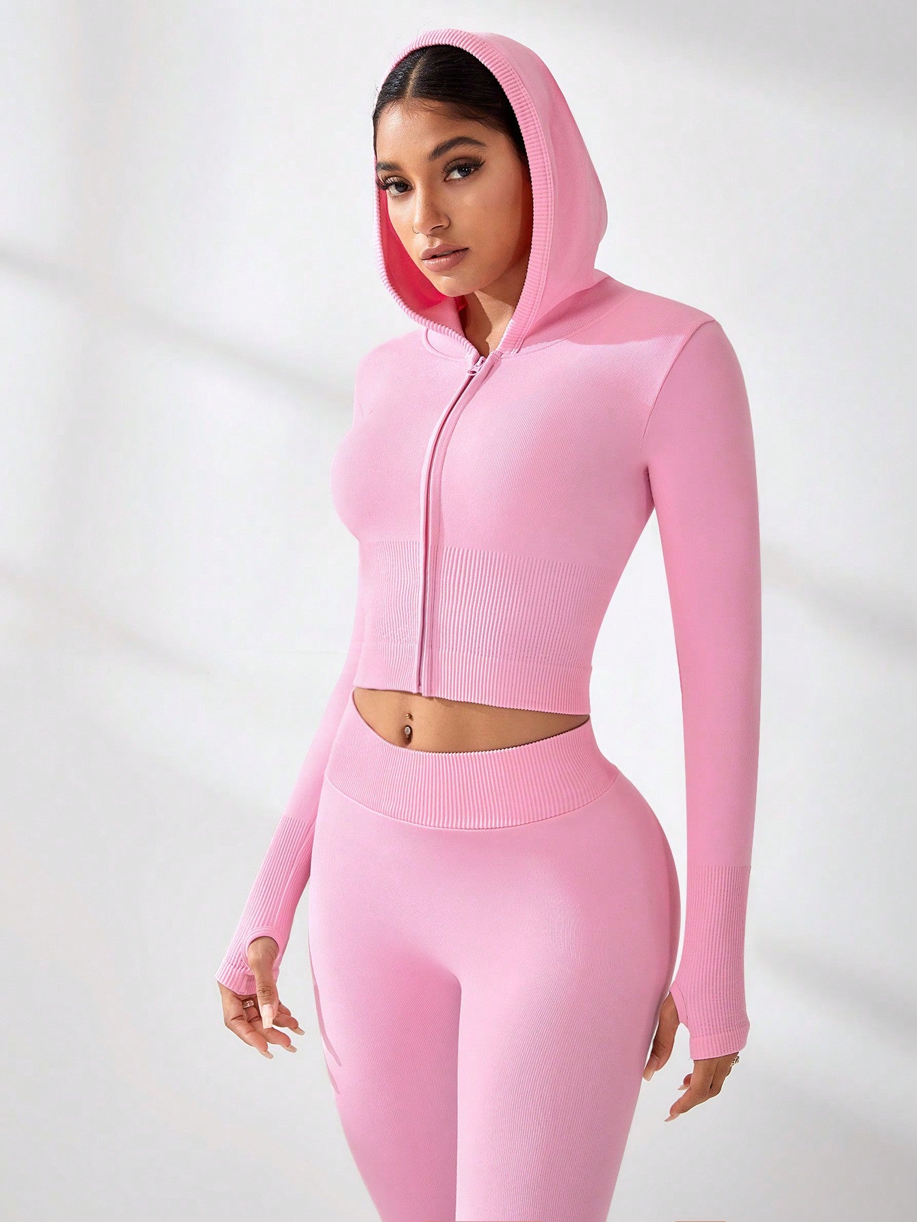 Sport Studio Pink Hooded Top & Leggings Seamless Activewear Set