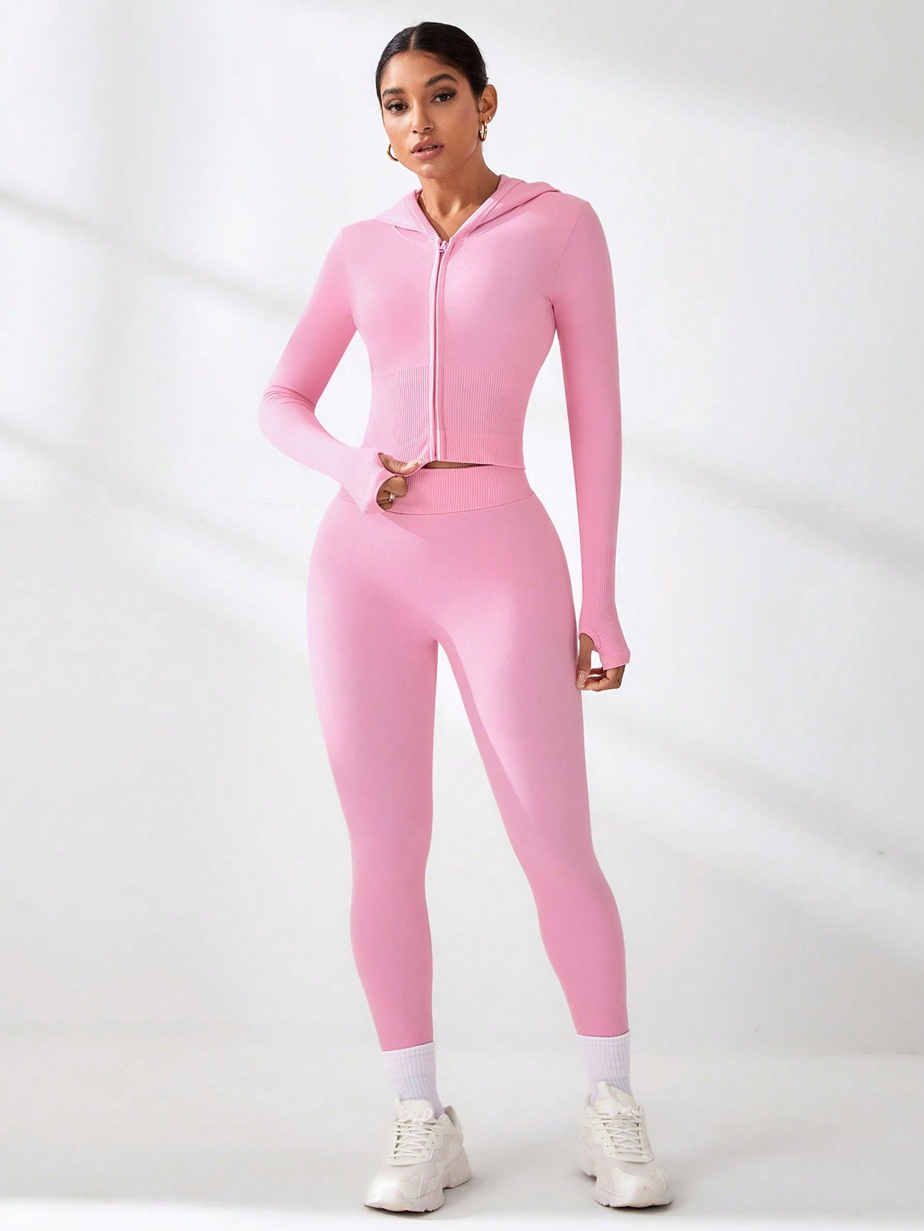 Sport Studio Pink Hooded Top & Leggings Seamless Activewear Set