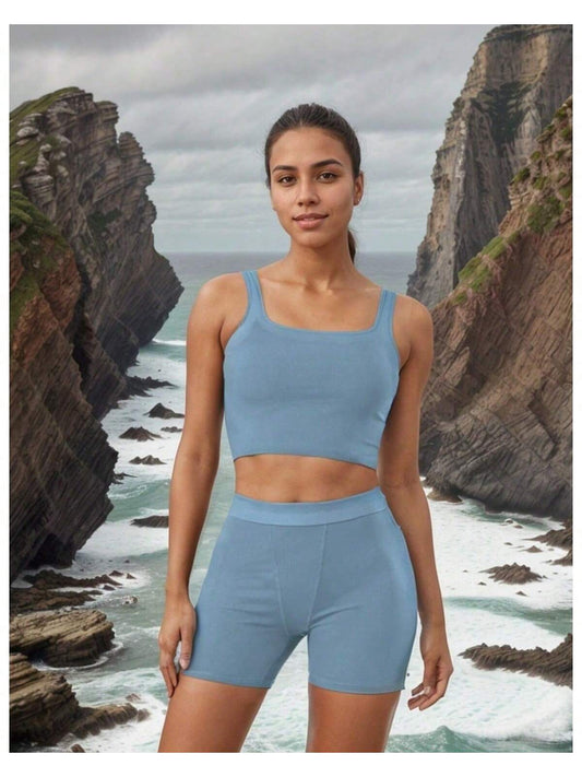 Women's Yoga Clothing Set, Two Piece Workout Suit, Halter U Neck, Sleeveless And Shorts, Comfortable And Stretchy Yoga Clothing