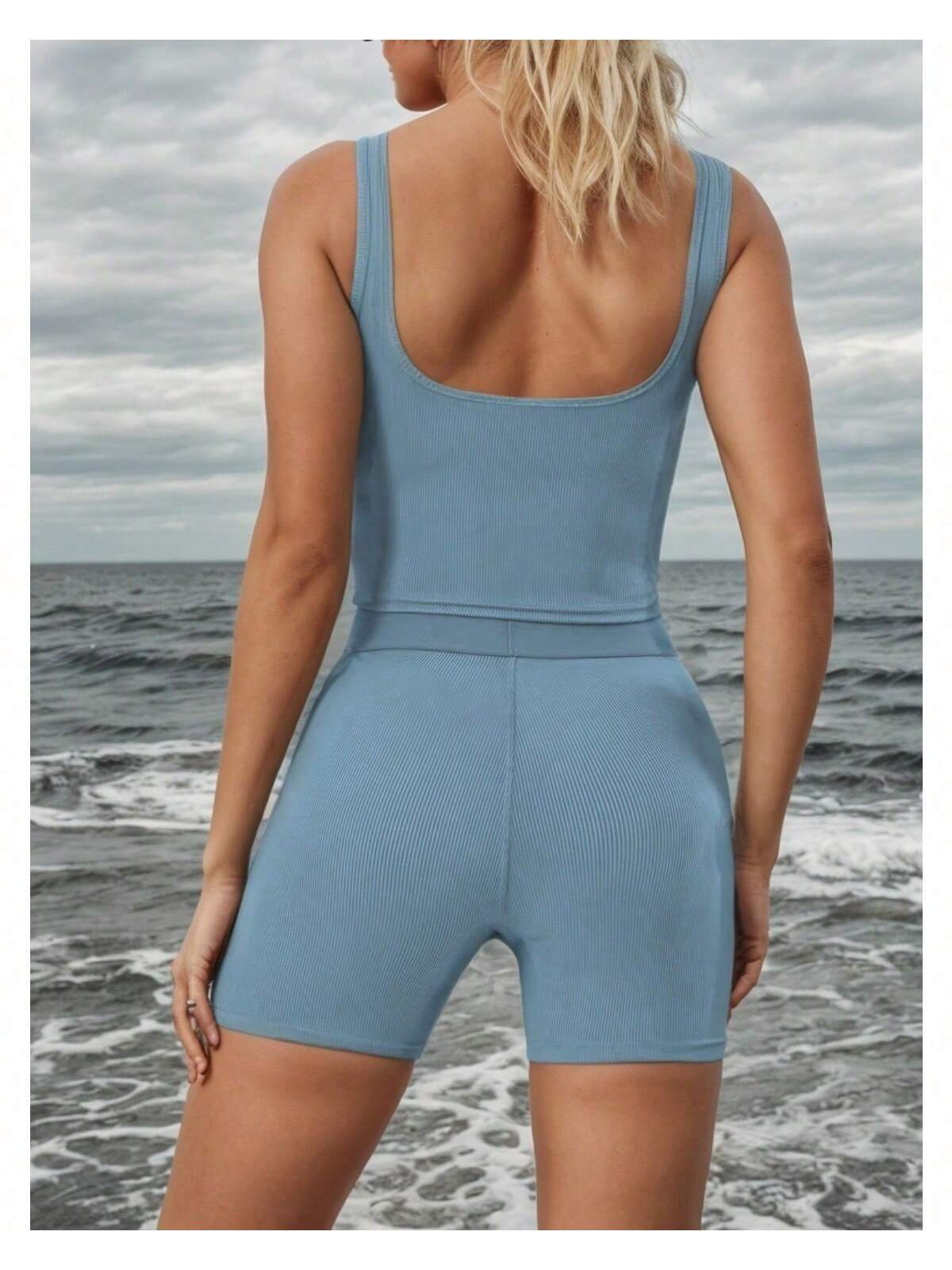 Women's Yoga Clothing Set, Two Piece Workout Suit, Halter U Neck, Sleeveless And Shorts, Comfortable And Stretchy Yoga Clothing