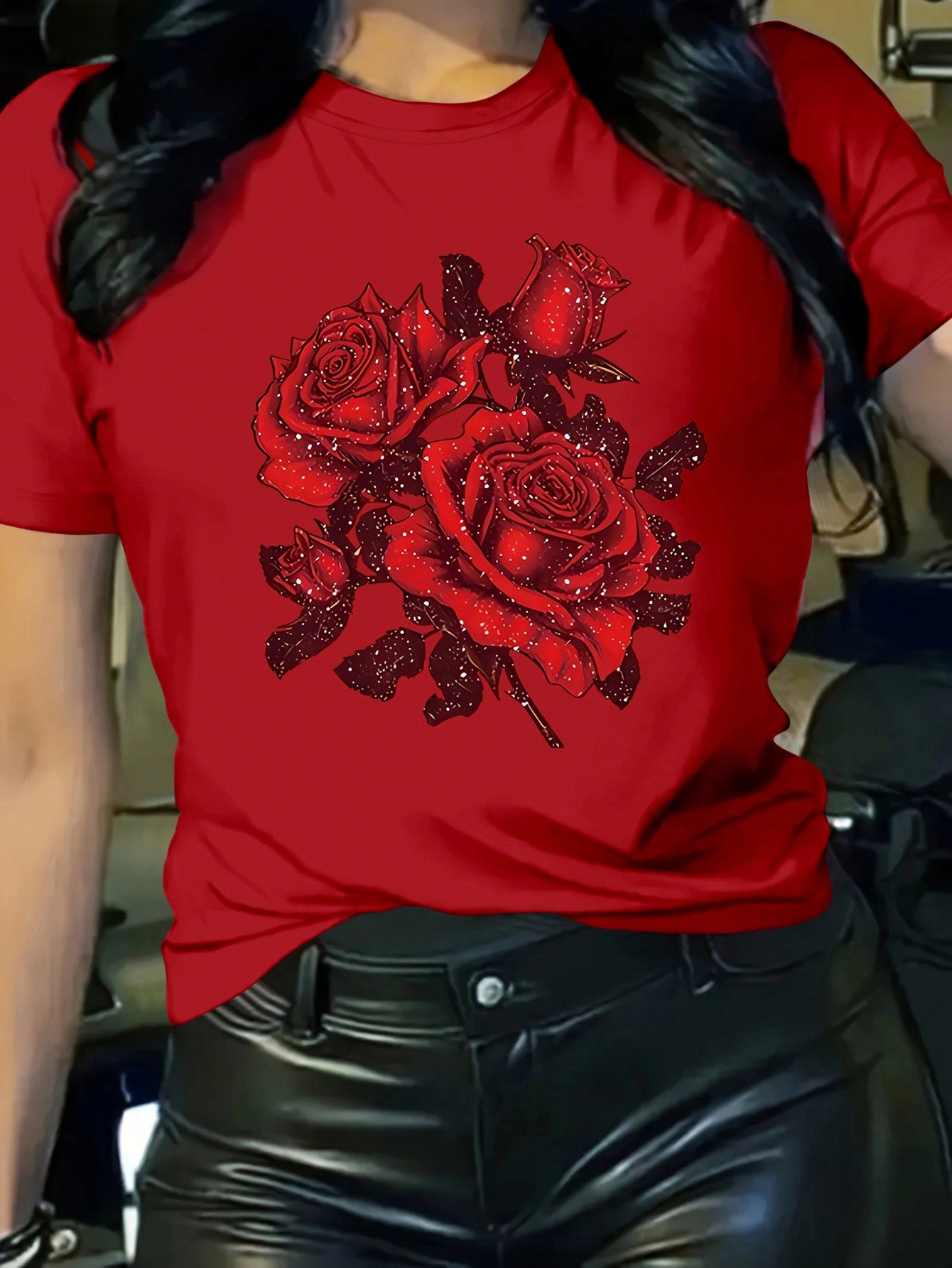 INAWLY Women's Casual Loose Fit Skull Print Round Neck Drop Shoulder Sleeve T-Shirt, Summer Tee, Halloween Clothes Graphic Tees Women Tops