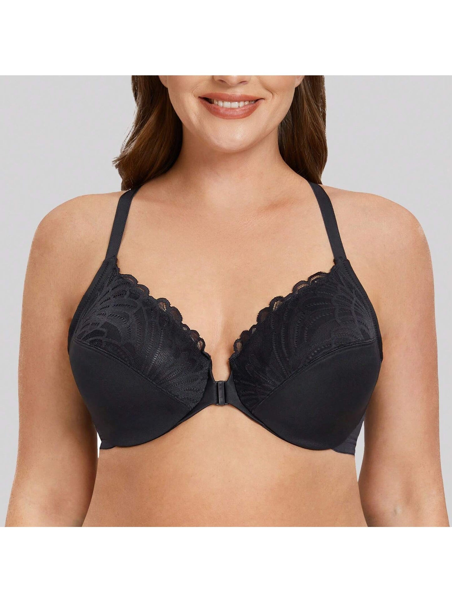 MELENECA MELENECA Women's Racerback Front Closure Full Coverage Unlined Plus Size Underwire Bra