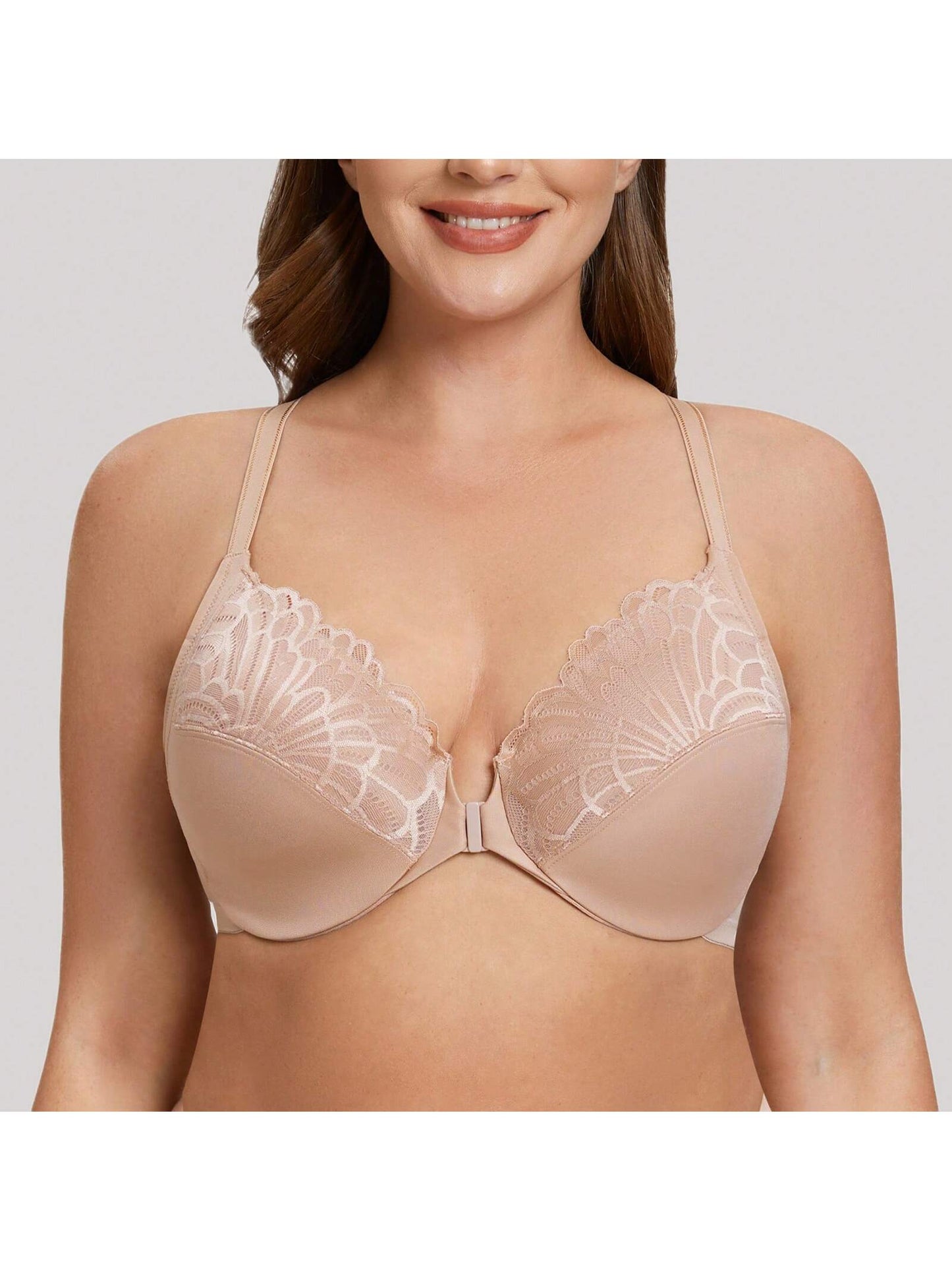 MELENECA MELENECA Women's Racerback Front Closure Full Coverage Unlined Plus Size Underwire Bra