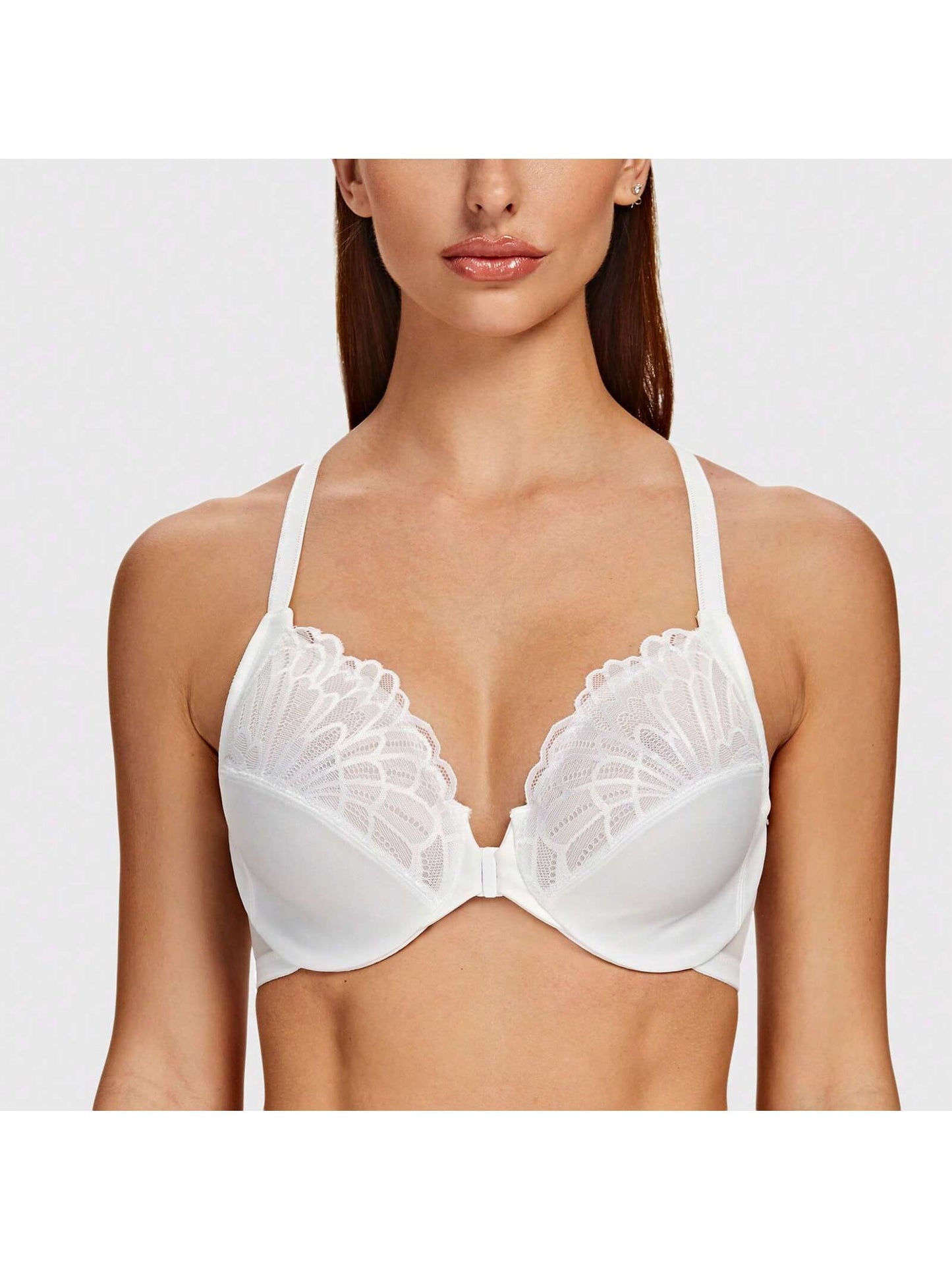 MELENECA MELENECA Women's Racerback Front Closure Full Coverage Unlined Plus Size Underwire Bra