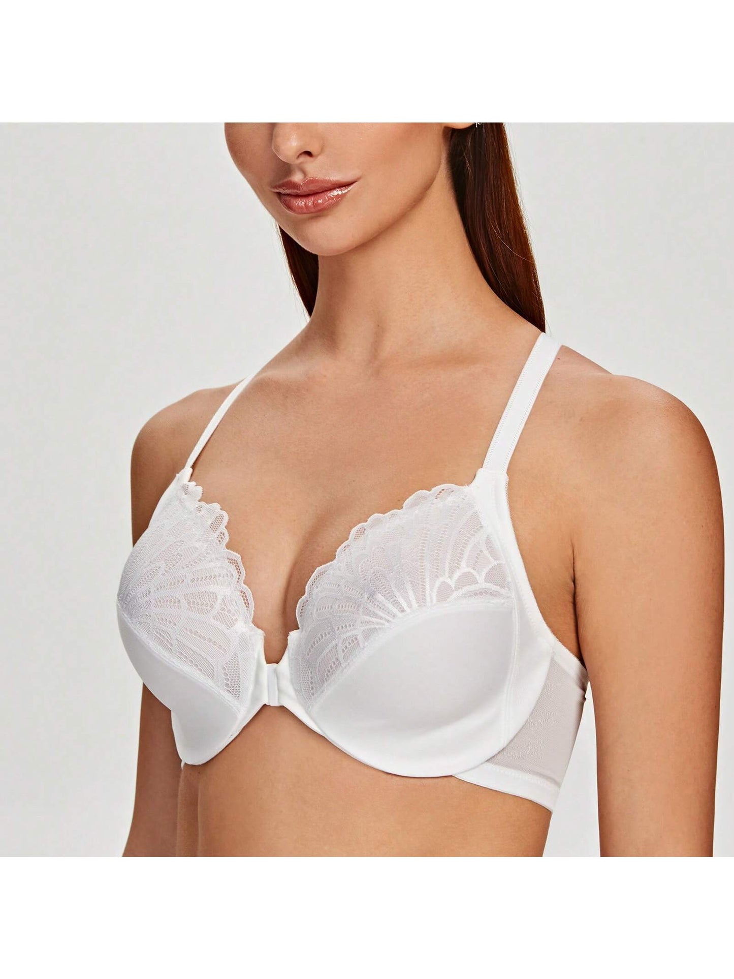 MELENECA MELENECA Women's Racerback Front Closure Full Coverage Unlined Plus Size Underwire Bra