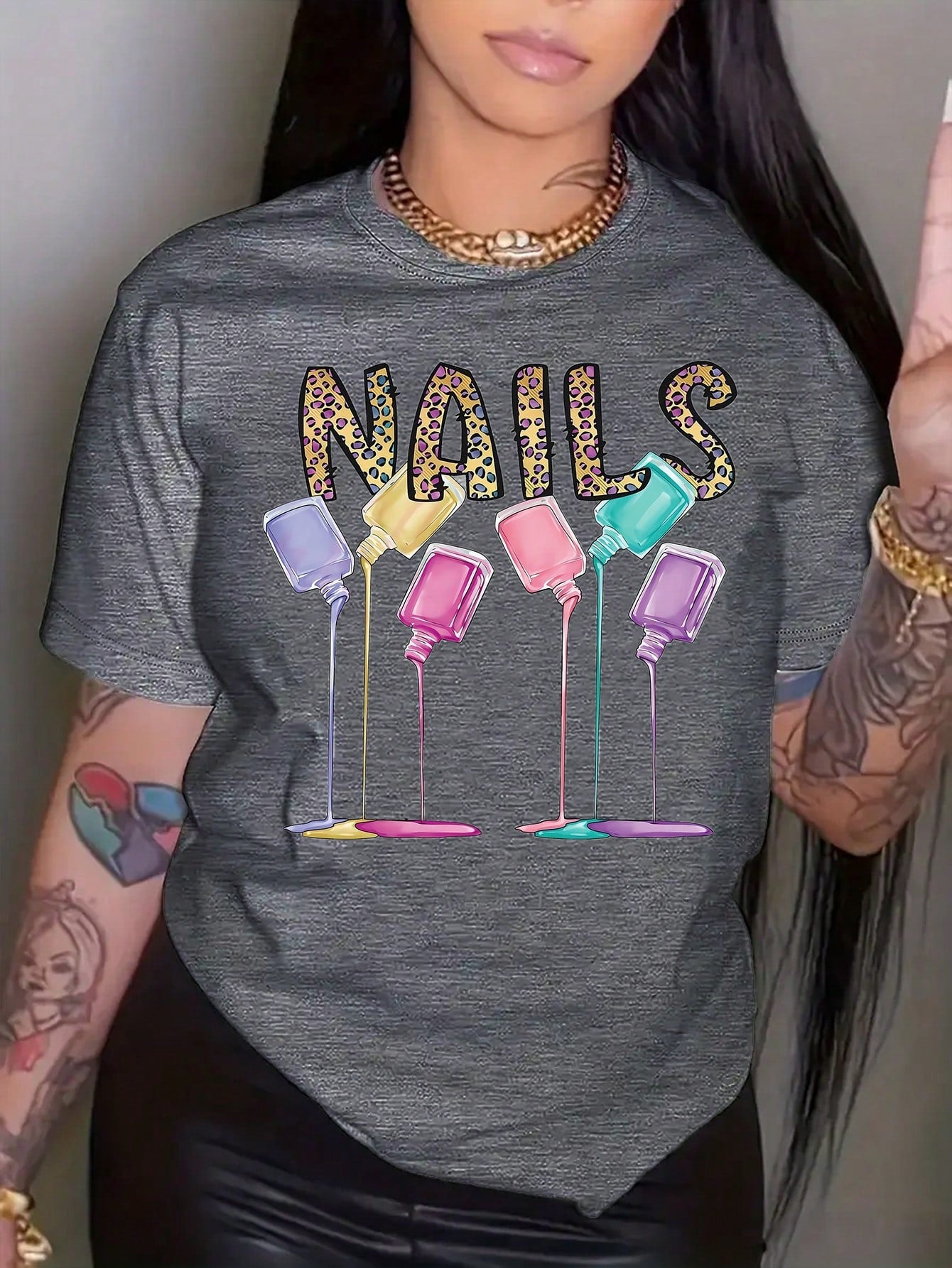 INAWLY Women's Casual Loose Fit Skull Print Round Neck Drop Shoulder Sleeve T-Shirt, Summer Tee, Halloween Clothes Graphic Tees Women Tops