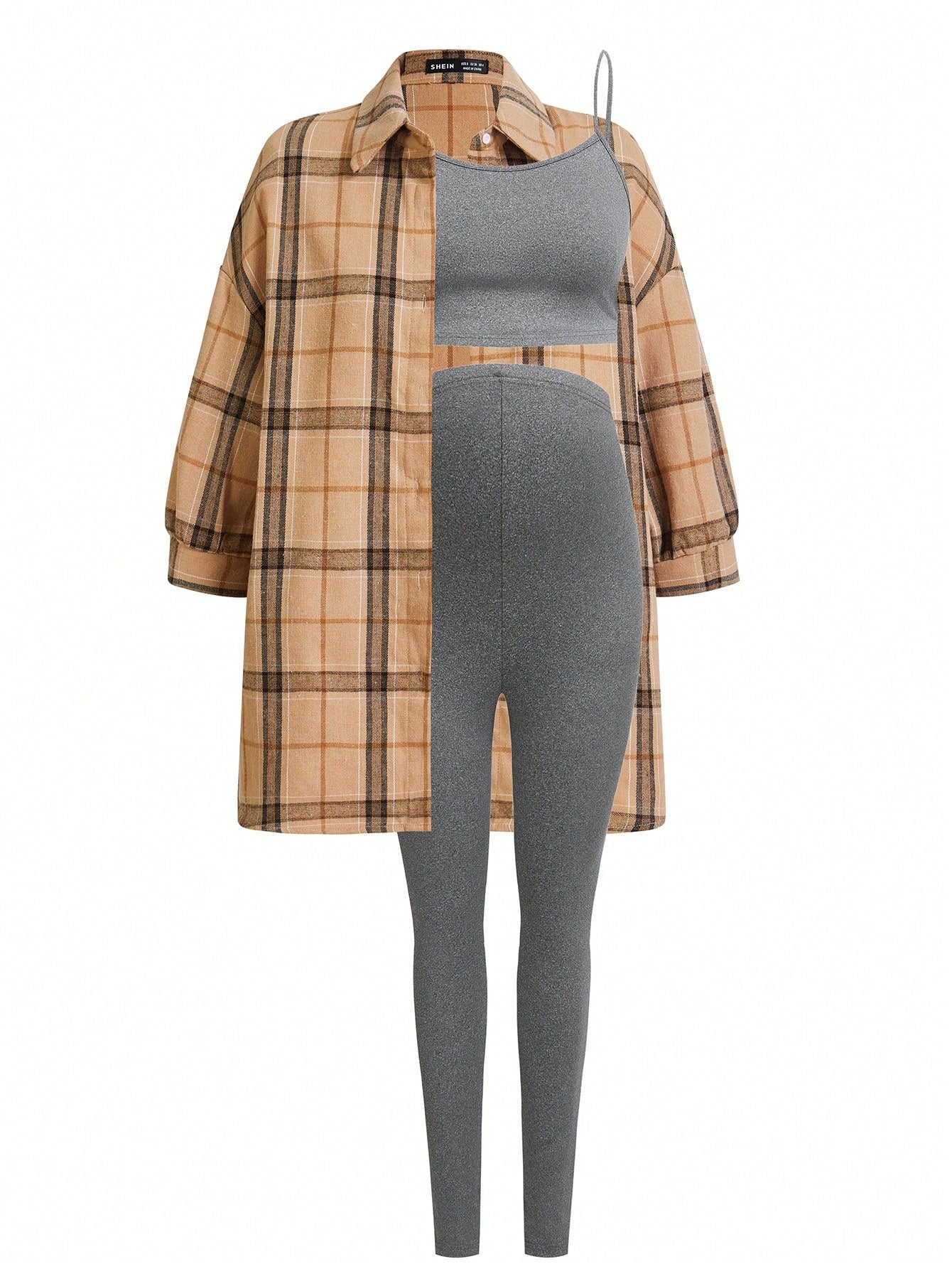 Modmama Maternity Women's Casual Light Sports Summer Outfit, Plaid Shirt 3pcs/Set