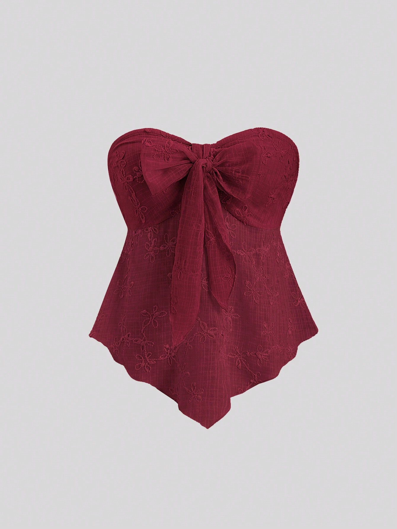 Sweetra Textured Fabric Knot Front Strapless Top Y2K Outfit 