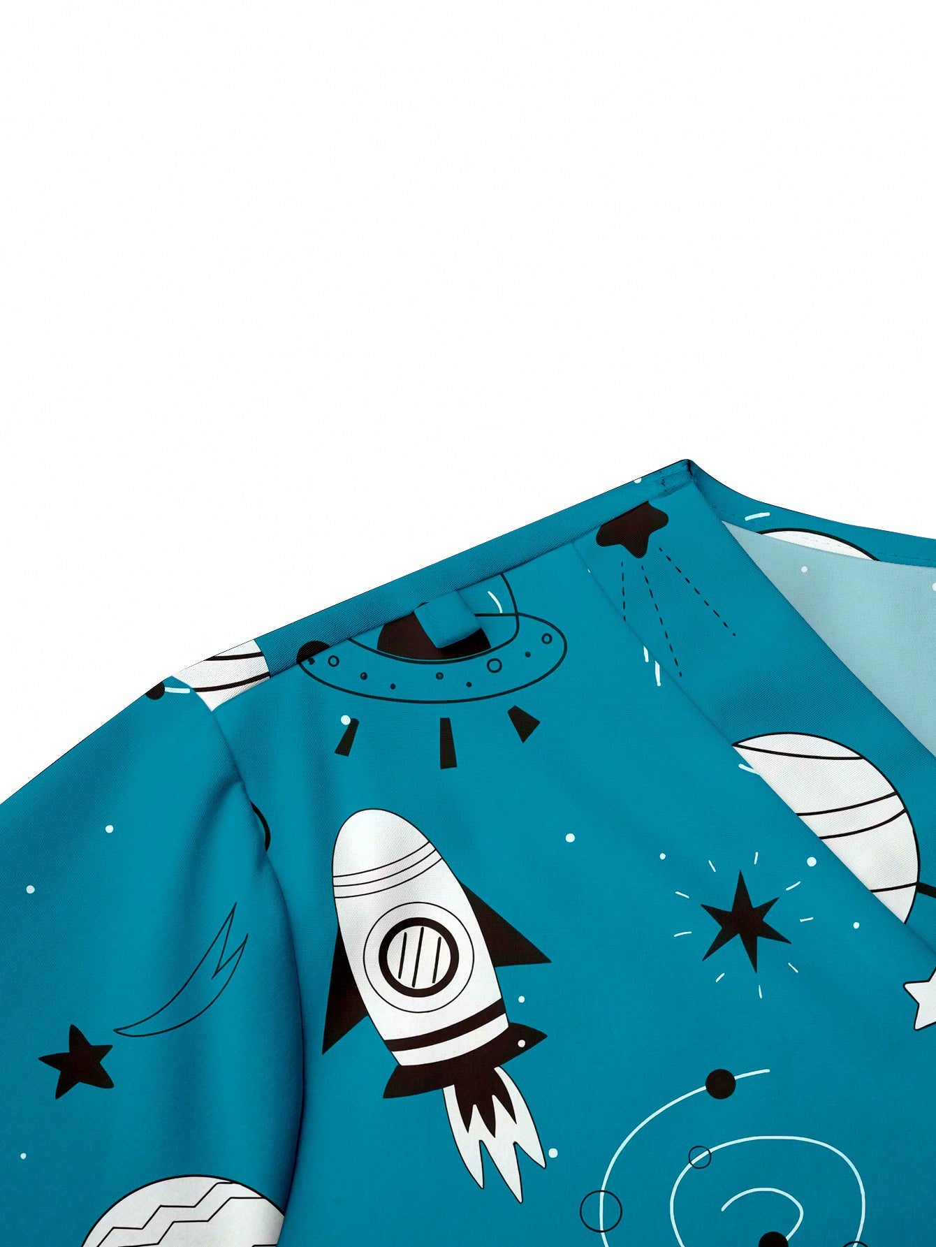 TaskFit Simple Space Graphic Print V-Neck Scrub Top With Pocket & Snap Front For Women, Uniform Set