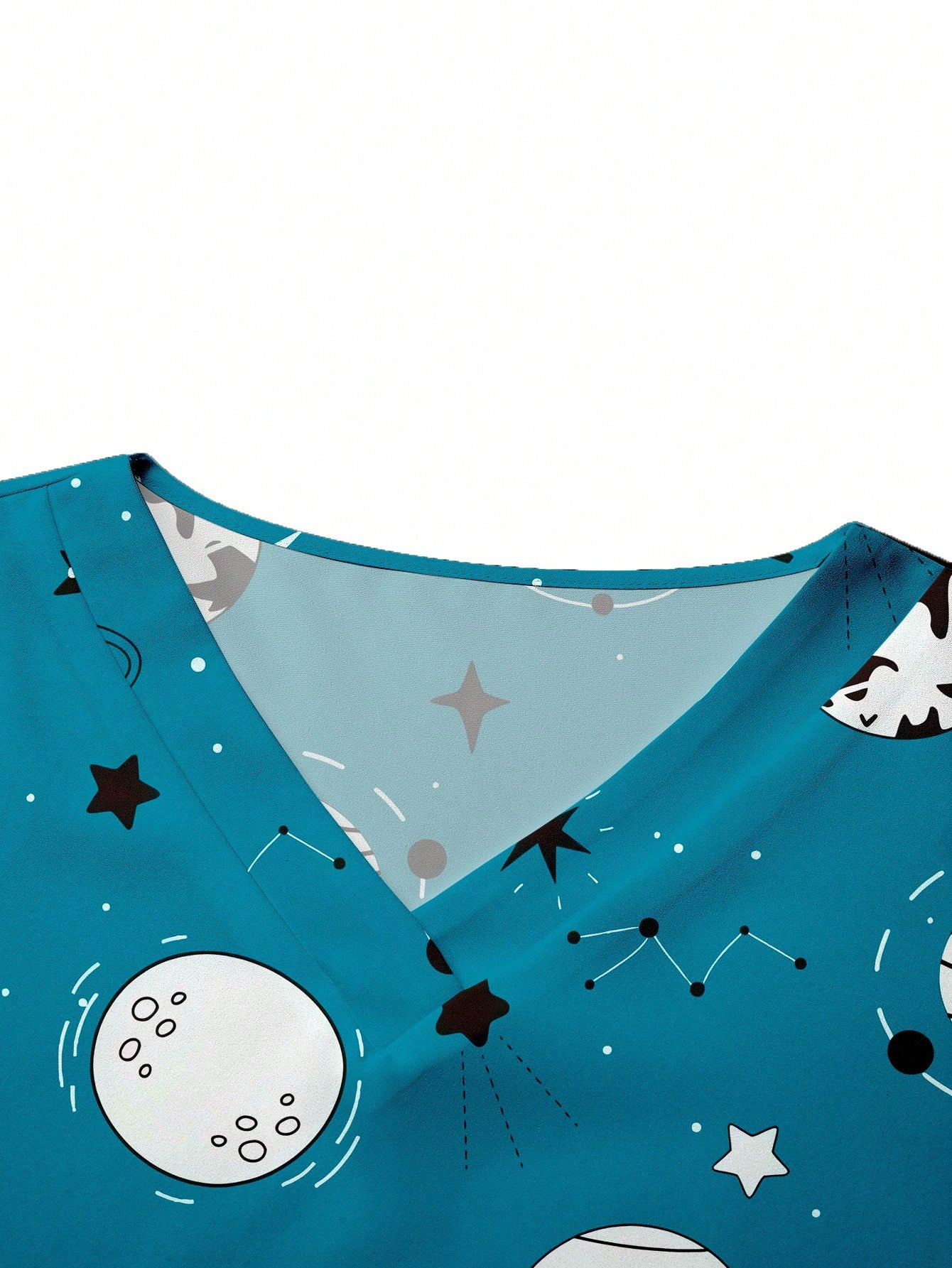 TaskFit Simple Space Graphic Print V-Neck Scrub Top With Pocket & Snap Front For Women, Uniform Set