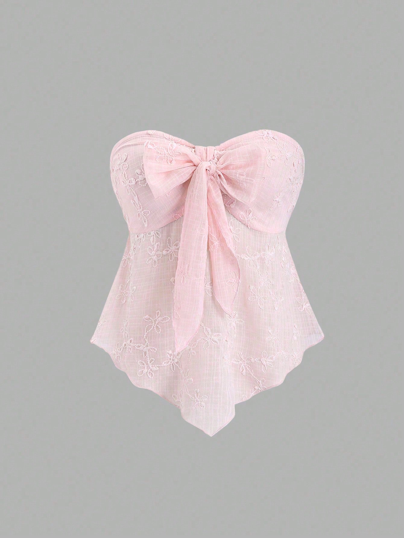 Sweetra Textured Fabric Knot Front Strapless Top Y2K Outfit 