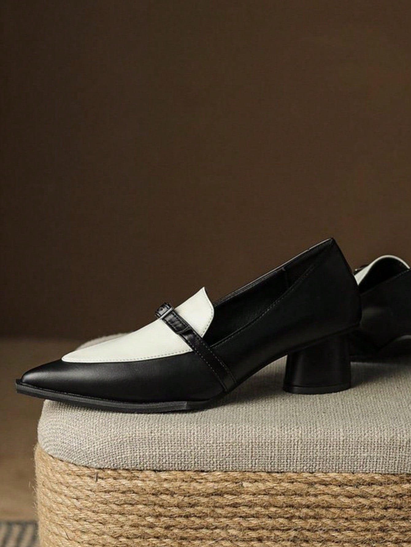 Popular INS British Style Color Block Pointed-Toe Loafers, Thick Heel High Heels, Elegant Shoes For Women