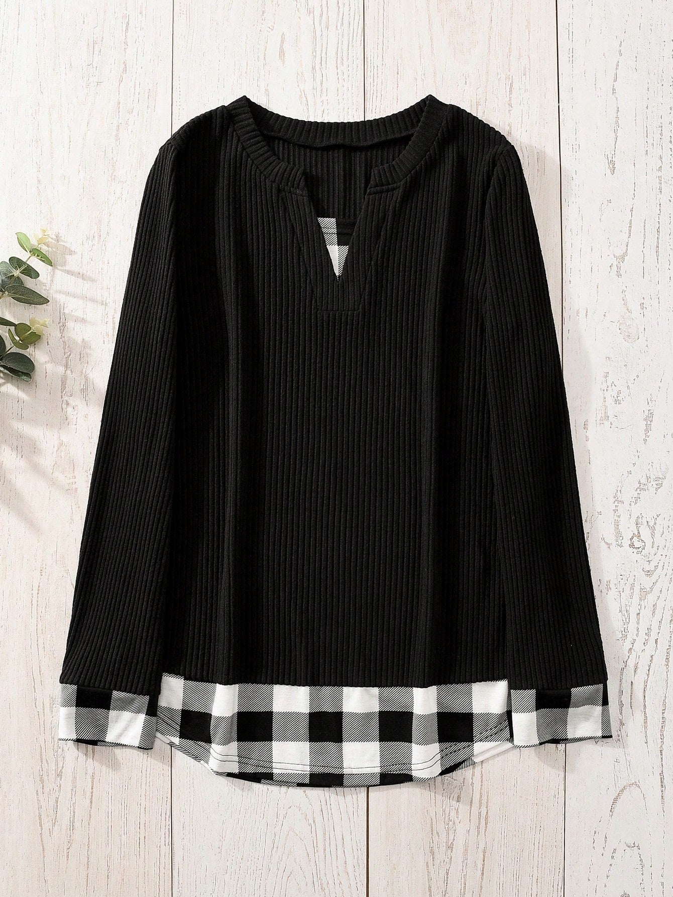 EMERY ROSE Women's Casual Plaid Patchwork Long Sleeve Tops