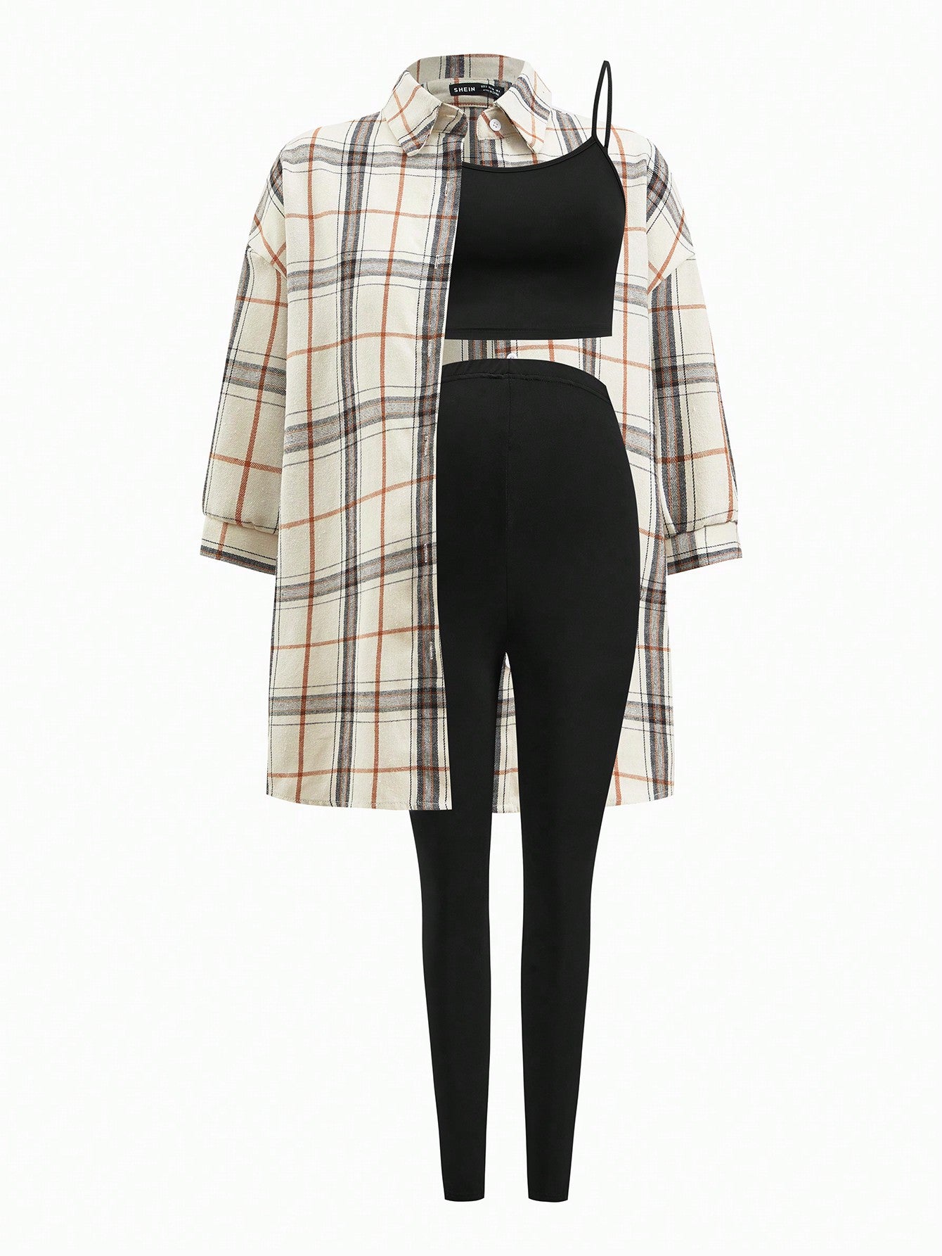 Modmama Maternity Women's Casual Light Sports Summer Outfit, Plaid Shirt 3pcs/Set