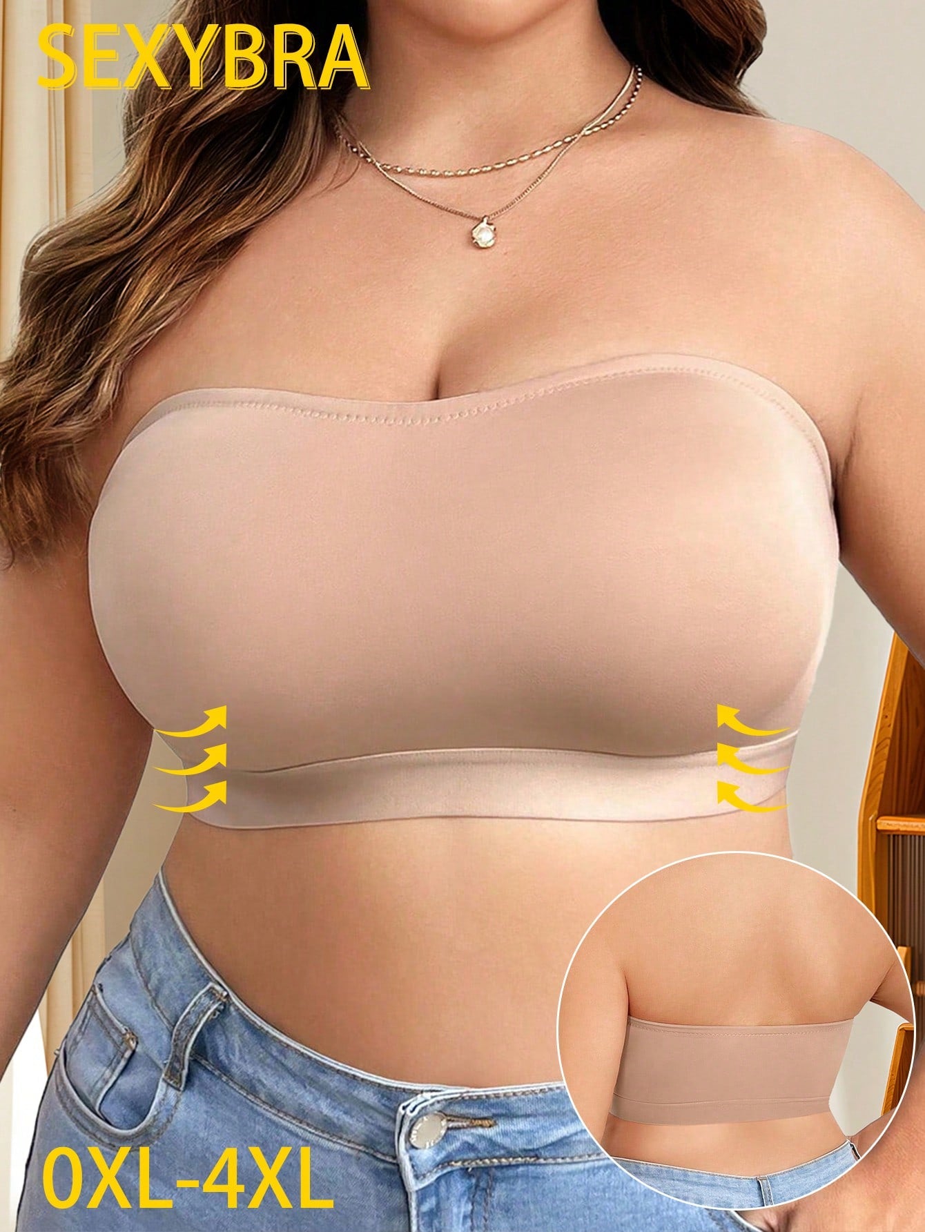 Plus Size Solid Color Bandeau Simple Wireless Bra, Casual Everyday Wear