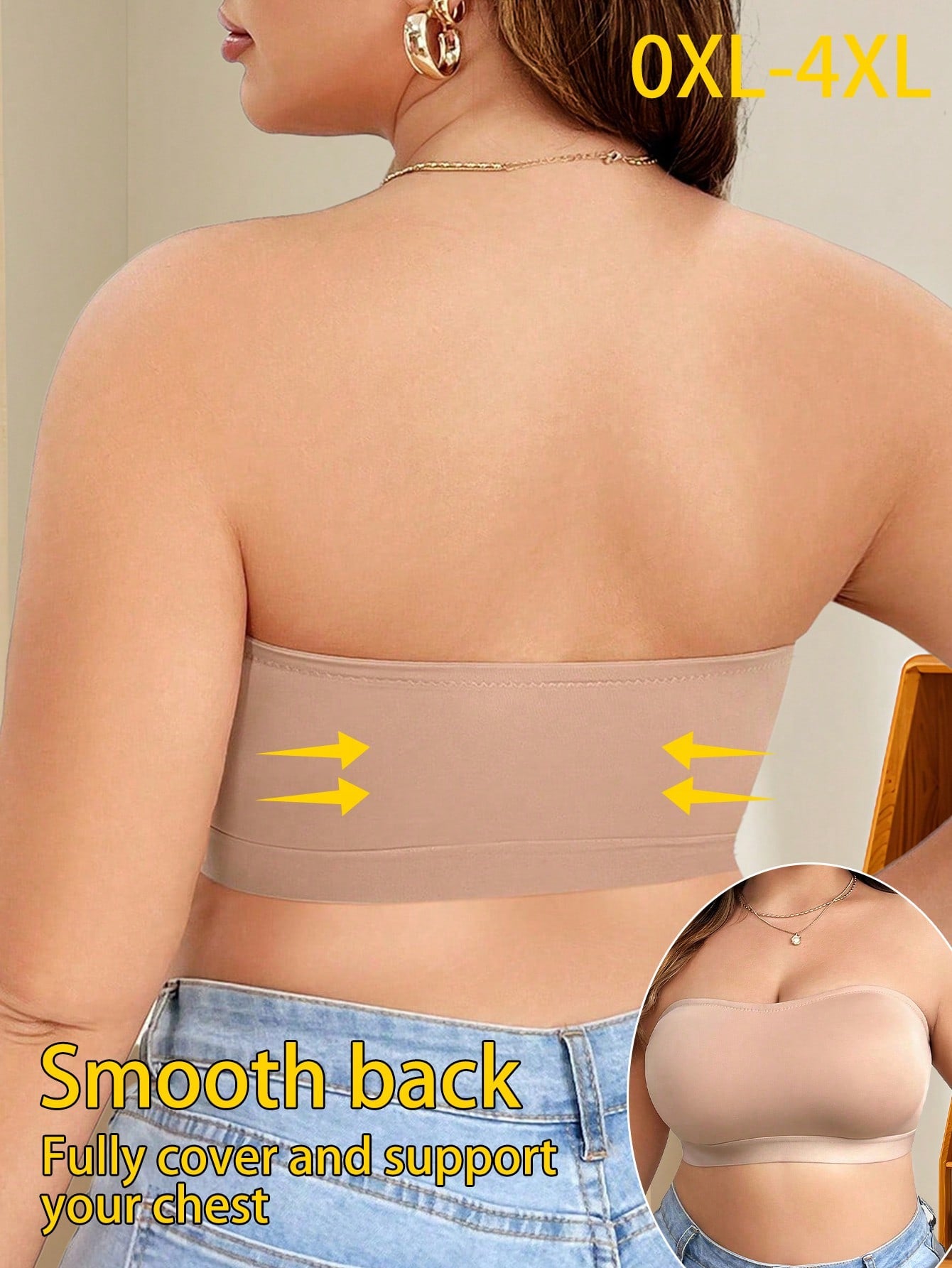 Plus Size Solid Color Bandeau Simple Wireless Bra, Casual Everyday Wear