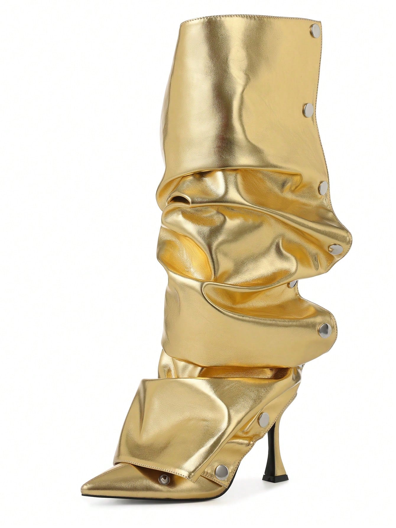 Sexy Design Stiletto High Heel Women Ruched Slouchy Boots Knee High Pointed Toe Mid Calf Luxury Fashion Detachable Shoes