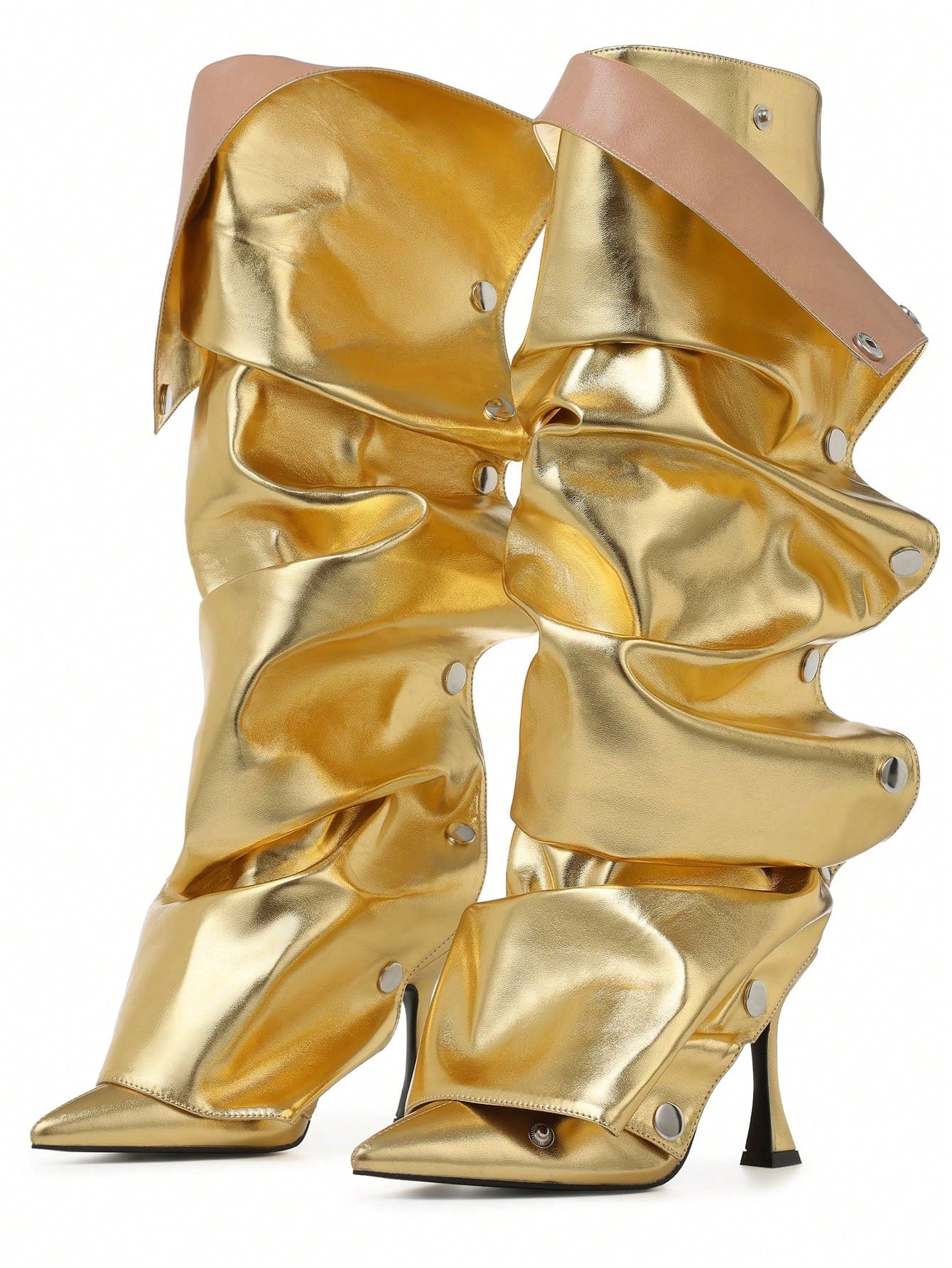 Sexy Design Stiletto High Heel Women Ruched Slouchy Boots Knee High Pointed Toe Mid Calf Luxury Fashion Detachable Shoes