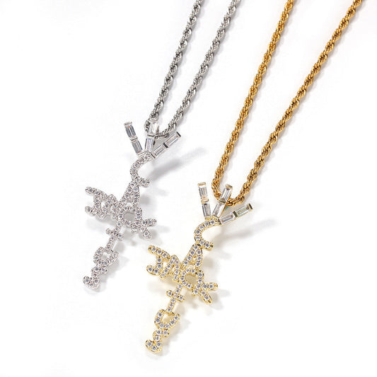 Hip-hop diamond-encrusted Cactus Jack letter necklace