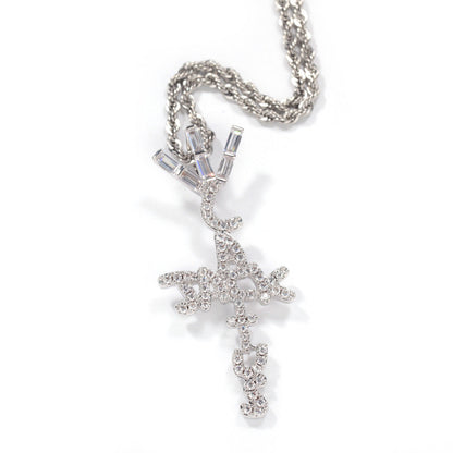 Hip-hop diamond-encrusted Cactus Jack letter necklace