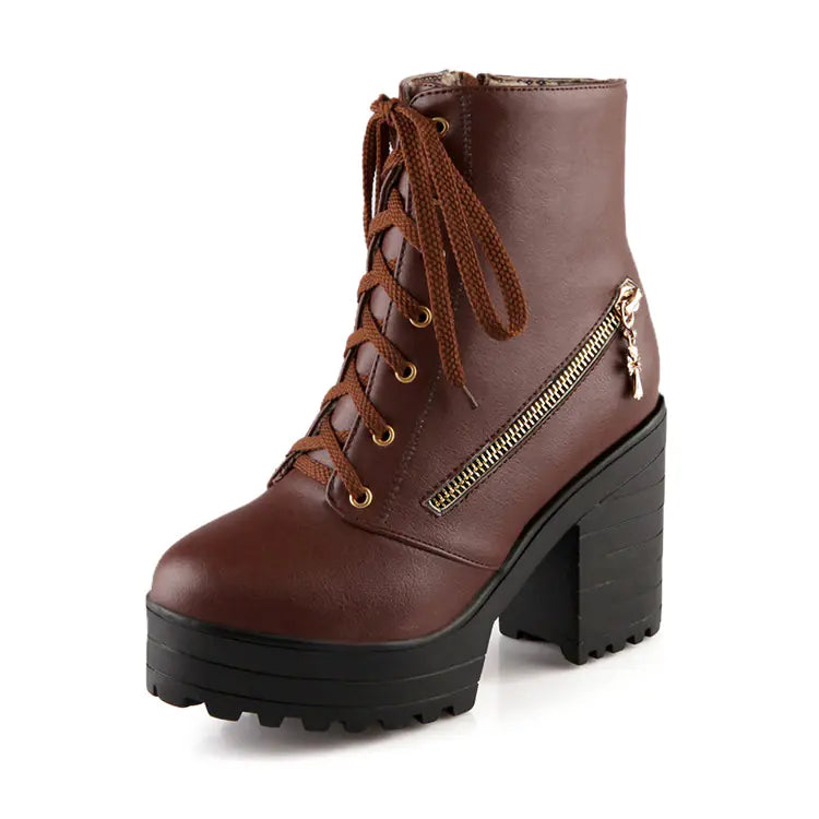 Women's Vintage Martin Ankle Boots with Chunky Heels