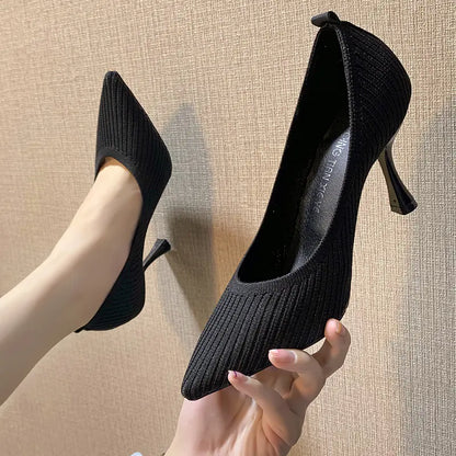 Summer Style Women's Pointed Toe Knitted Heels
