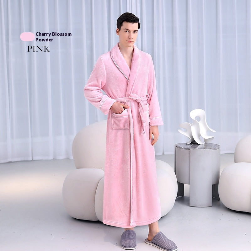 Extended Autumn And Winter Coral Fleece Bathrobe