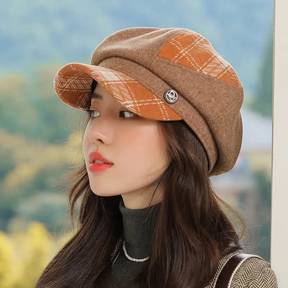 Women's British Plaid Octagonal Newsboy Cap (Winter)