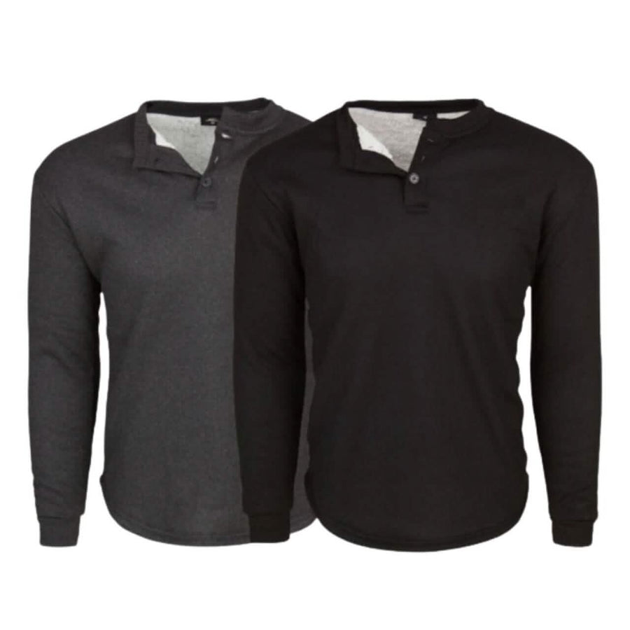 2-Pack: Men's Sherpa-Lined Waffle Thermal Henley Shirts