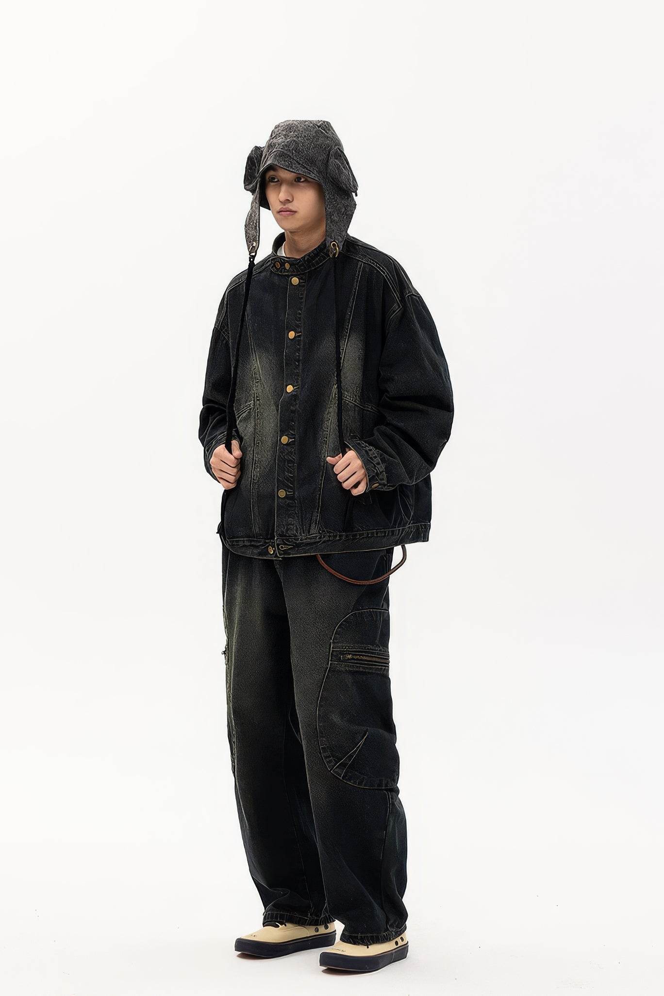 Fall_Winter Unisex Vintage Denim Jacket – Loose Fit, Washed & Distressed