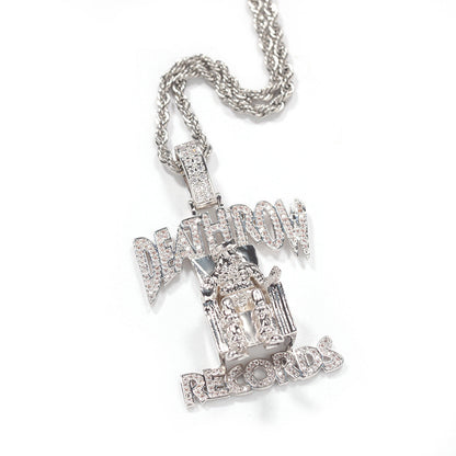 DEATHROW necklace inlaid with zircon and featuring hip-hop lettering