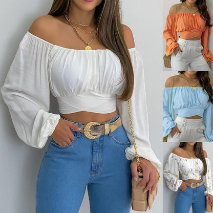 Off Shoulder Cross Tie Long Sleeve Top | Sexy & Trendy Cowgirl Look