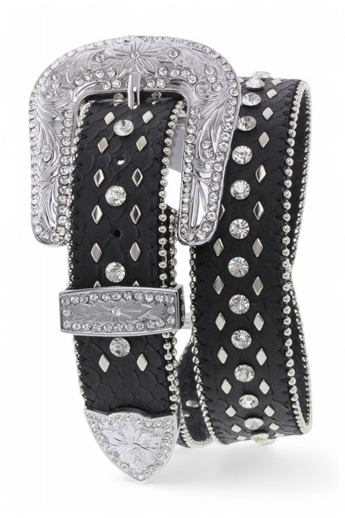 Western Rhinestone Studded Leather Belt