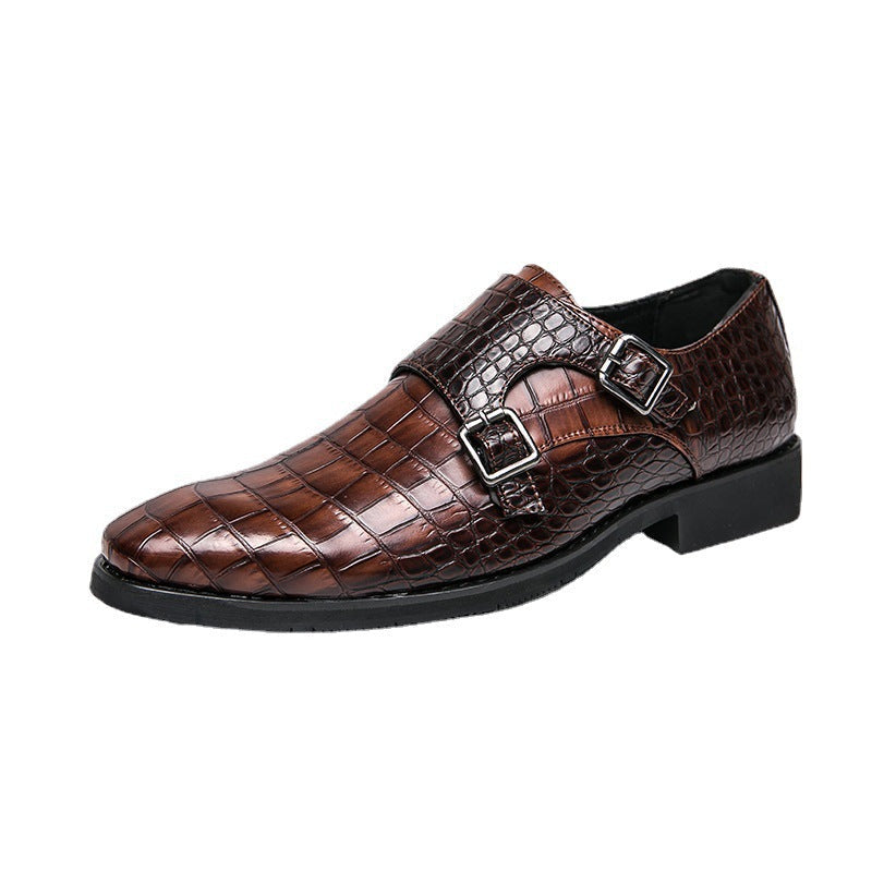 British-style Mens Leather Shoes With A Square Toe And Embossed Pattern