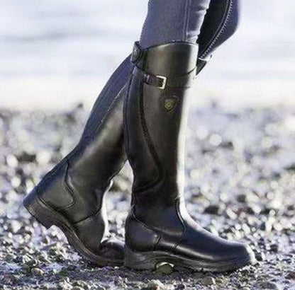 Vintage Ride Leather Boots - Stylish Retro Riding Boots for Trendy Women