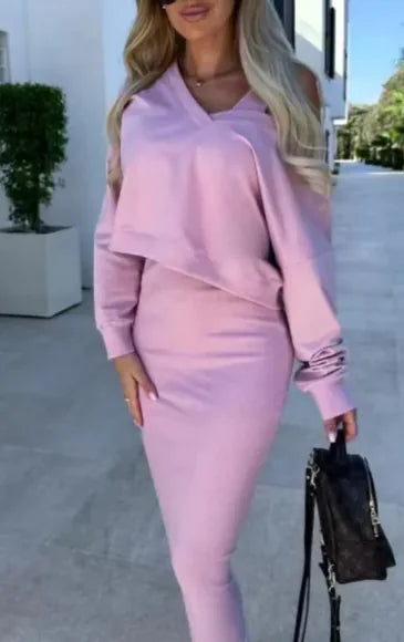 Women's V-neck Vest Sweater & Skirt Set
