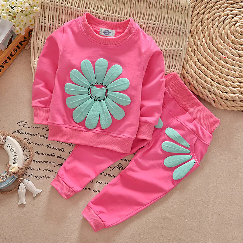Spring Autumn Floral Outfit Set for Girls