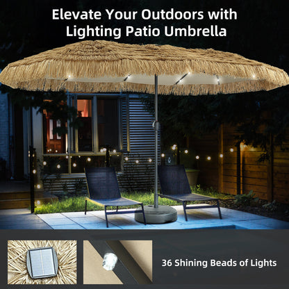 Ainfox 13ft Large Thatched Tiki Patio Umbrella, Outdoor Heavy-Duty Double-Sided Rectangle Market Umbrella for Garden, Deck, Backyard, Pool, Beach