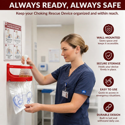 Durable ABS Red Choking Rescue Device Wall Mount Bracket Airway Clearance Tool Storage Holder Single Tier Plastic