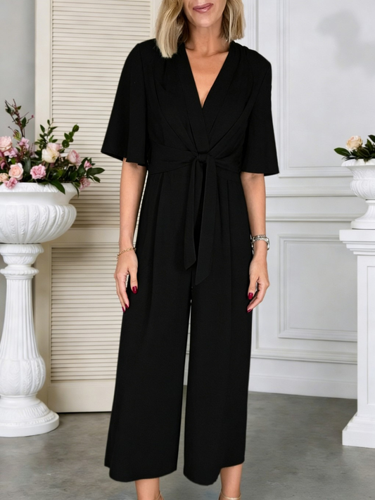 V-Neck Tie-Front Short Sleeve Jumpsuit