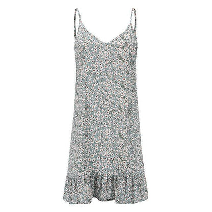 Floral Print Summer Dress Spaghetti Strap Mini Dress Ruffled