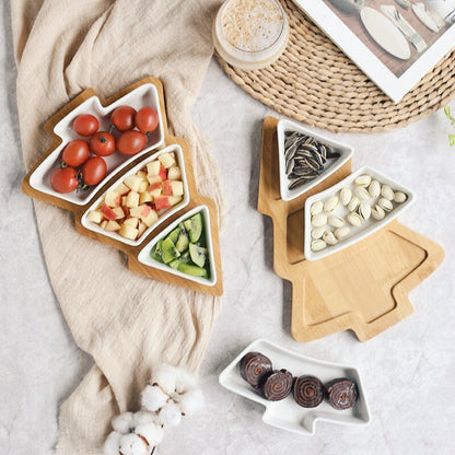 4Pcs Christmas Tree Ceramic Plates