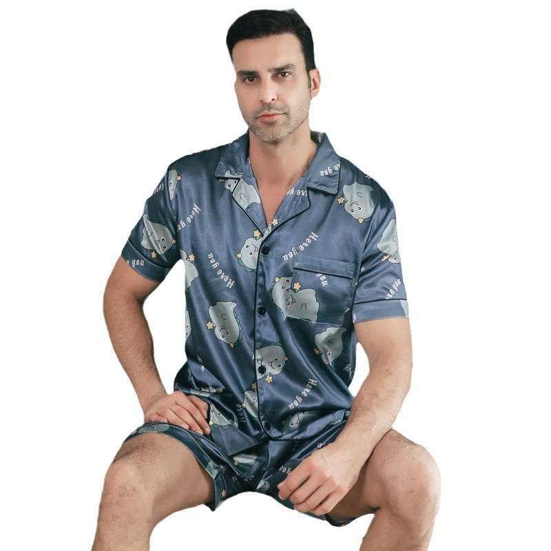 Ice Silk Short Sleeve Pajamas Men Can Be Outerwear Homewear
