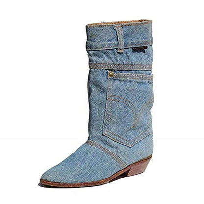Sky Blue Denim Cowboy Boots