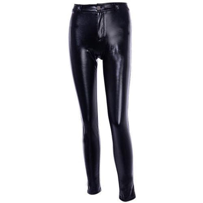 "RockRider High-Waist Leather Pants – Sexy Shiny Black Simulated Leather, Edgy Rock & Roll Style"