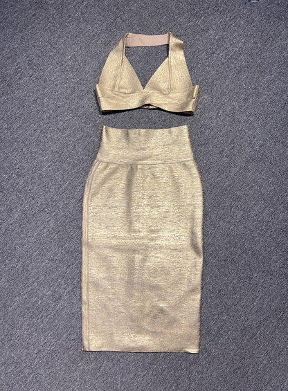 Sultry Backless Bandage Set | Sexy Deep V-neck Top & Skirt Set