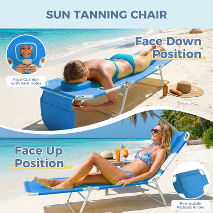 Ainfox 2PCS Folding Chaise Lounge Chair, Patio Sun Tanning Lounger Reclining Back