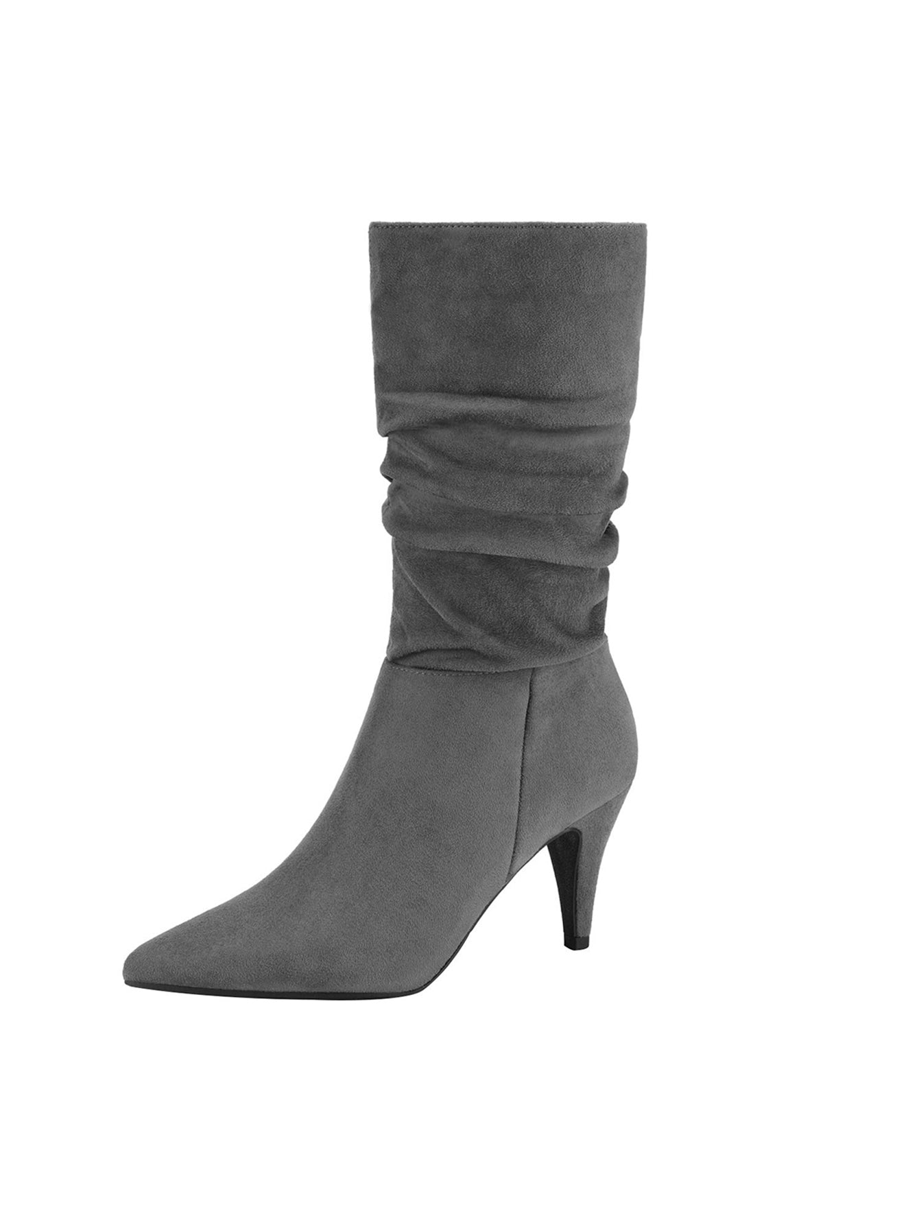 Women's Stiletto High Heel Pointed Toe Suede Mid Calf Boots For Fall/Winter, Classic Slouchy Soft Comfortable Boots
