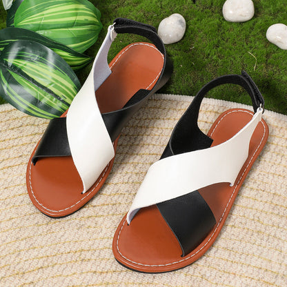 Women's Color-Block Cross-Strap Flat Sandals